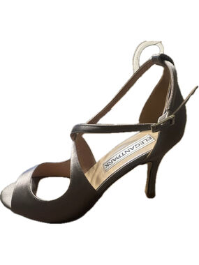 Elegant Park Womens Size 8 Gray Satin Cross Strap Peep Toe Heels Wedding Dress
